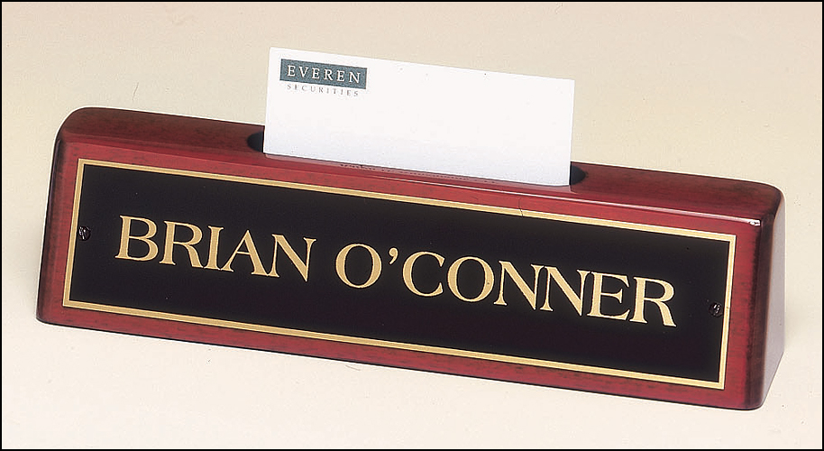 Rosewood Piano Finish Nameplate with Business Card Holder