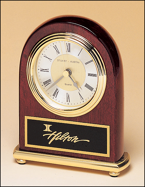Rosewood Piano Finish Desk Clock on a Brass Base with Diamond-Spun Dial
