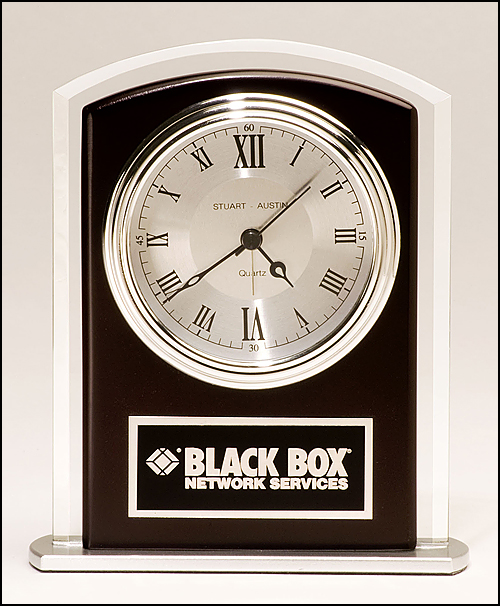 Beveled Glass Clock with Wood Accent