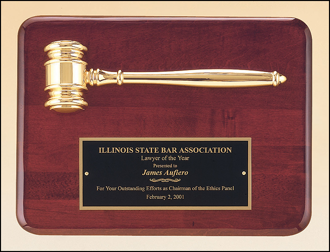 Rosewood Piano Finish Plaque with 18k Gold Electroplated Metal Gavel Casting