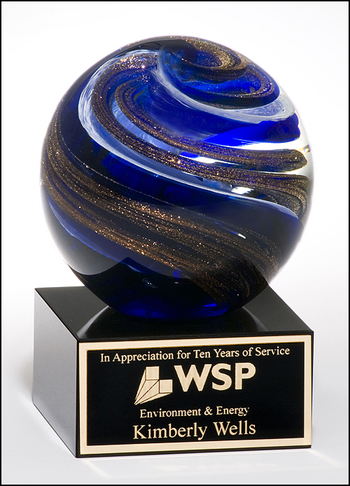 Art Glass Globe Award with Black Glass Base