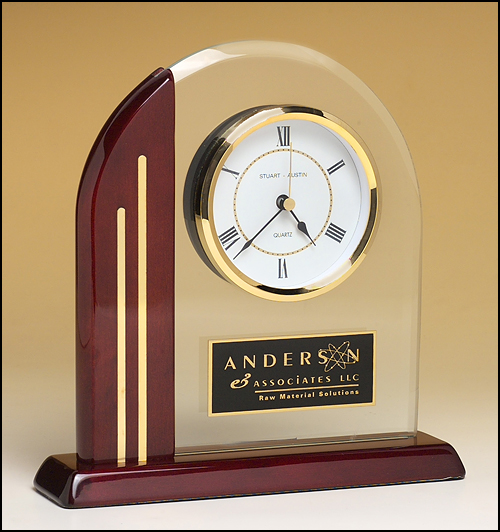 Arched Clock with Rosewood Piano Finish Post and Base