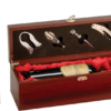 Rosewood Finish Single Wine Presentation Box with 4 Tools and Red Lining